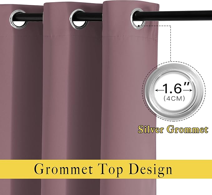 NICETOWN Living Room Blackout Curtains 120 inches Long - Sound Reducing Thermal Insulated Solid Grommet Window Drapes Light & Heat Blocking for Bedroom, Dry Rose, Set of 2, W52 x L120