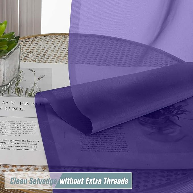 Purple Sheer Curtains Tier 30 Inches Length 2 Panels Set, Light Filtering Lightweight Soft Window Treatments Drapes, Cute Elegant Cafe Curtains for Nursery, Dual Rod Pocket, 2x42Wx30L Inches