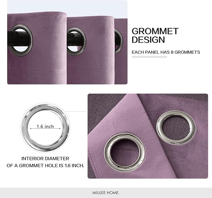 MIULEE Velvet Curtains Lavender Light Purple Elegant Grommet Thermal Insulated Soundproof Room Darkening Curtains/Drapes for Classical Living Room Bedroom Decor 52 x 96 Inch Set of 2