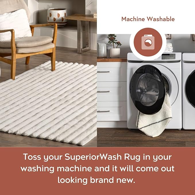 Nuloom SuperiorWash Collection Kai Off-White, 2'6" x 8', Fluffy and Cozy, High Traffic, Stain Resistant, Easy Clean, Durable Washable Runner for Bedroom, Living Room, Dining, Den, Foyer, Entryway