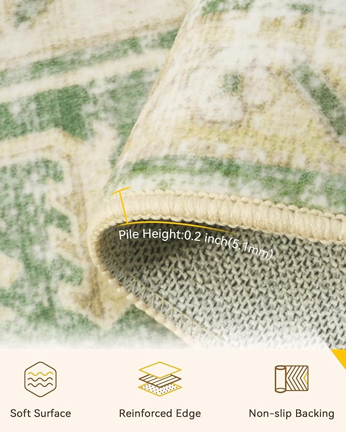 Area Rugs 2'x10' Runner Rug Non Slip Washable for Kitchen Hallway Bedroom Beside Laundry Room Bathroom Rug, Floor Carpet, Sage Green Yellow