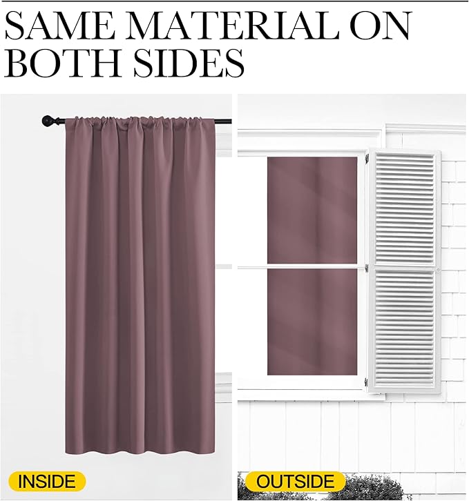 NICETOWN Room Darkening Curtains for Bedroom - Home Decoration Privacy Protection Thermal Insulated Solid Drapes/Draperies for Sliding Glass Door (Dry Rose, Set of 2, 34 x 84 inches)