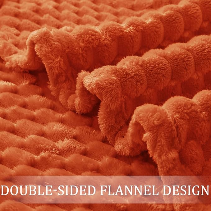 Exclusivo Mezcla Fleece Queen Blanket for Bed, Extra Large Fuzzy Burnt Orange Bed Blankets, Soft Cozy Plush Sofa Throws for All Seasons, 90x90 Inches