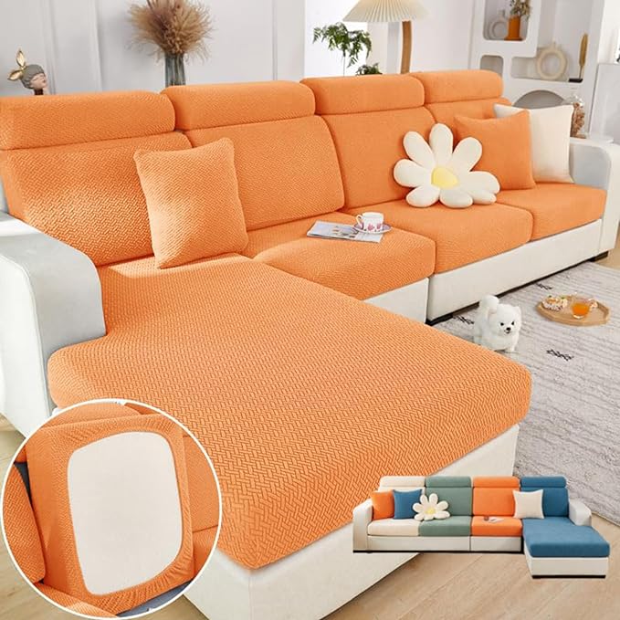 Soothing Home Sofa Covers, Sofa Hero Covers, Wear-Resistant Universal Couch Covers Washable Stretch Sectional Couch Cushion Covers (Orange,Chaise Cover)