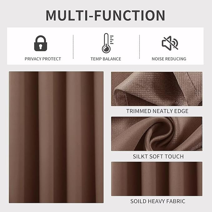 Joydeco Blackout Curtains 63 Inch Length 2 Panels Set, Thermal Insulated Long Curtains & Drapes 2 Burg, Room Darkening Grommet Drapes for Bedroom Living Room Windows (W42 x L63 Inch, Brown)