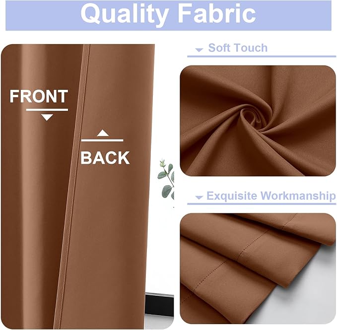 Simplebrand Ava Sun Baked Short 36 Inches Blackout Curtain 2 Panels Set, Half Window Rod Pocket Privacy Curtain Tiers for Kitchen, Curtains Blackout for Bathroom Shades, W40 x L36 Inch, Sun Baked