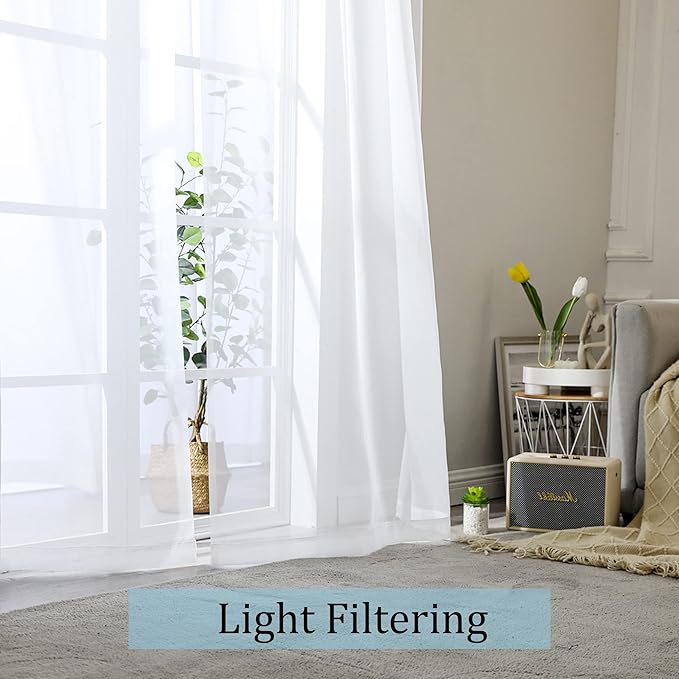 OWENIE Sheer White Curtains 144 inch Extra Long, Elegant and Airy Drapes Translucent Window Treatments for Living Room/Bedroom, White, 2 Panels=84" Wide