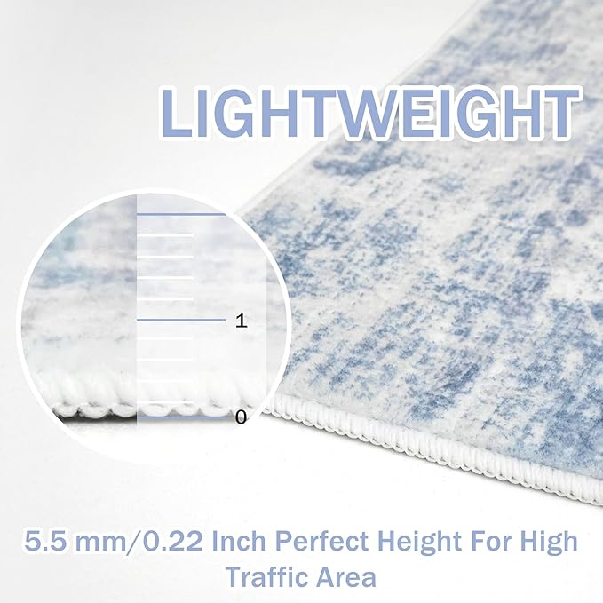 IOHOUZE Abstract Runner Rug 3x20 Ft Extra Long Washable Runners for Hallways, Non Slip Kitchen Runner Printed Faux Wool Entryway Runner Indoor, Modern Floor Carpet for Hall Stair, Light Blue Grey