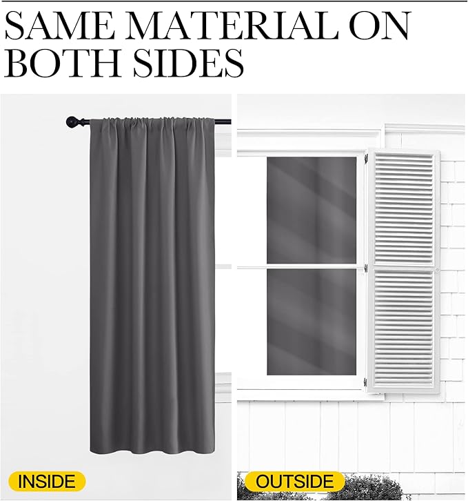 NICETOWN RV Bunk Curtains, Grey Kitchen Window Curtains Over Sink, Thermal Insulated Rod Pocket Blackout Blinds & Drapes for Small Windows (2 Panels, W42 x L30 -Inch)