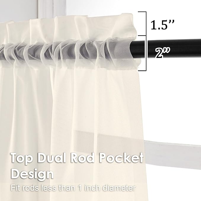 OVZME Cream Sheer Curtains 72 Inches Long 2 Panels - Soft Light Filtering Window Sheer Panels for Living Room/Bedroom, Top Dual Rod Pocket, 1 Pair, Each 42Wx72L Inches