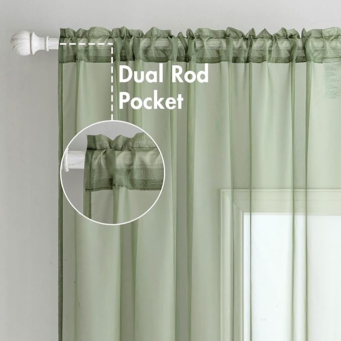 MIULEE 2 Panels Sage Green Sheer Window Curtains Elegant Window Voile Panels/Drapes/Treatment for Bedroom Living Room (54X54 Inches)