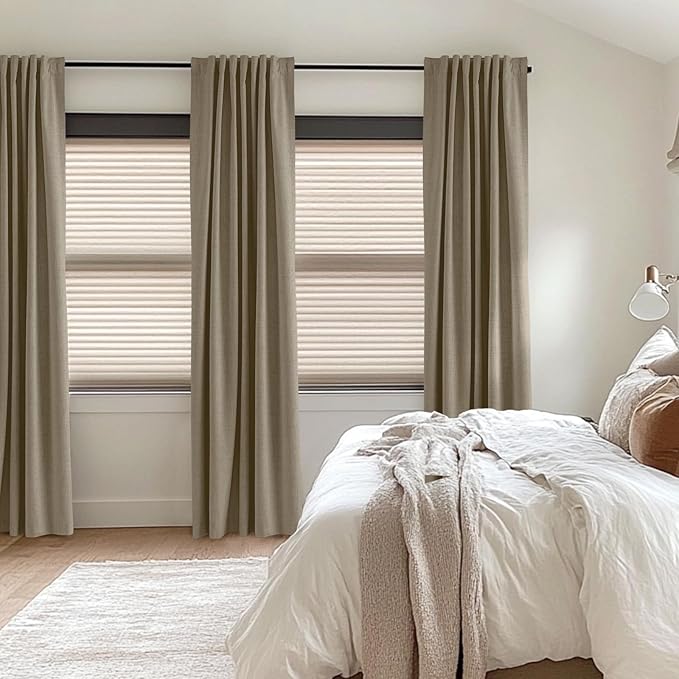 100% Blackout Shield Linen Blackout Curtains for Bedroom 108 Inches Long, Back Tab/Rod Pocket Living Room Drapes, Thermal Insulated Blackout Curtains 2 Panels Set, 50" W x 108" L, Plaza Taupe