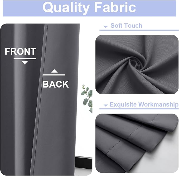 Simplebrand Ava Grey Short 30 Inches Blackout Curtain 2 Panels Set, Half Window Rod Pocket Privacy Curtain Tiers for Kitchen, Curtains Blackout for Bathroom Shades, W30 x L30 Inch, Grey