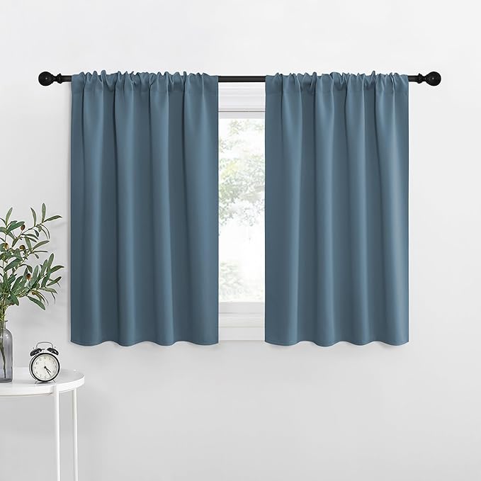 NICETOWN RV Blackout Curtains for Camper Windows, Smoky Blue, 29" Wide by 40" Long, 2 PCs, Short Blackout Curtains & Drapes, Thermal Insulated Blackout Curtain Panels for Kids Room, Play Room