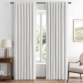 MIULEE 100% Blackout Linen Curtains for Bedroom, Heathered White Solid Luxury Decor Thermal Insulation Room Darkening Drapes for Living Room Nursery Back Tab Rod Pocket 42 x 72 Inches, 2 Panels