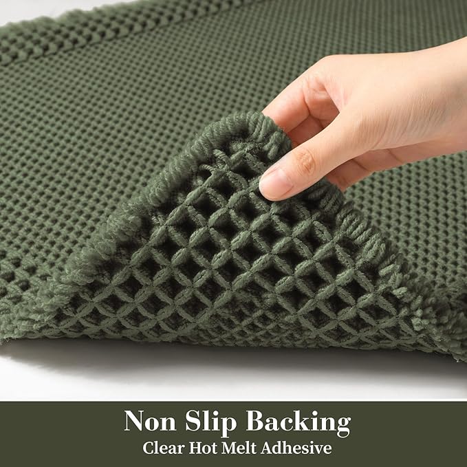 RESARE Christmas Waffle Bath Mat for Bathroom, Super Absorbent Bathroom Rugs Non Slip Machine Washable, Ultra Soft Quick Dry Boho Bath Rugs with Tassels for Floor, Bordered Design, 24"x36" Green