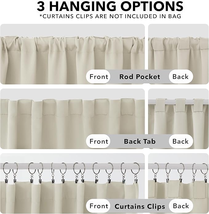 Deconovo Blackout Curtains, Thermal Insulated, W52 x L54 2 Panels, Back Tab, Machine Washable, Room-Darkening Drapes for Bedroom/Living Room Light Beige