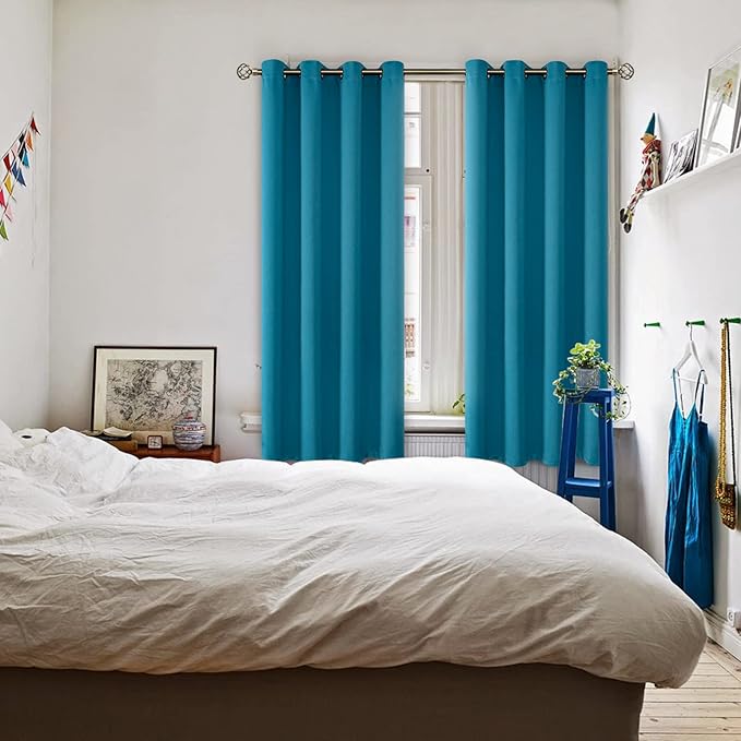 BGment Blackout Curtains - Grommet Thermal Insulated Room Darkening Bedroom and Living Room Curtains, Set of 2 Panels (52 x 72 Inch, Peacock Blue)