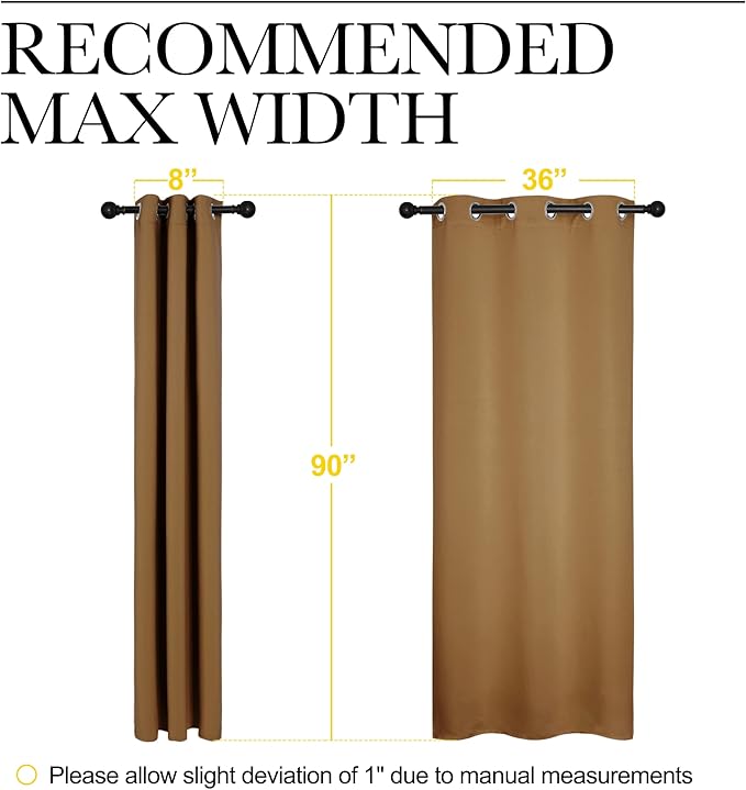 NICETOWN Sleek Blackout Curtains 90 inches Length for Windows, Noise Reducing and Block Draft Panels for Door Doorway Laundry Office Luxury Decor Theme (2 Panels, Gold Brown, W42 x L90 -Inch)