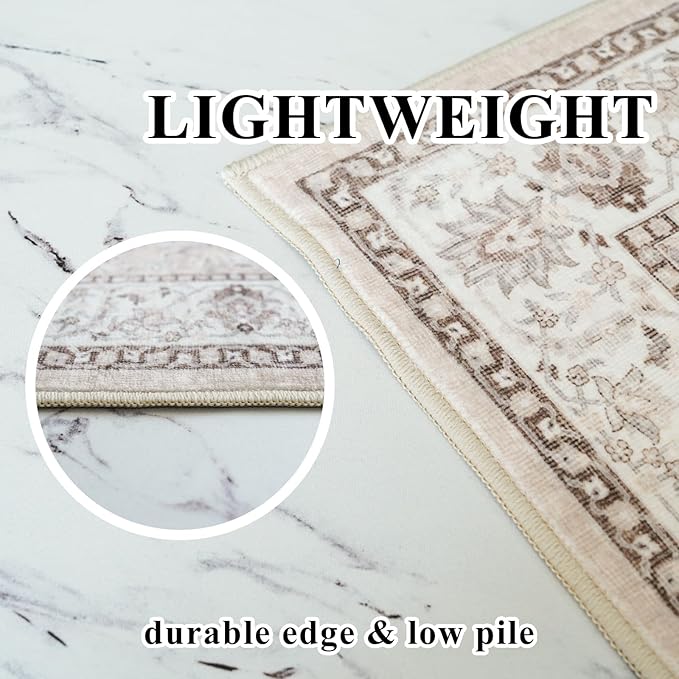 4x5 Living Room Area Rugs: Washable Farmhouse Bedside Rugs Non Slip Low Pile Vintage Small Carpet for Kitchen Bedroom Non-Shedding Printed Floor Mat for Nursery Room Office Dining Room(4x5，Beige)