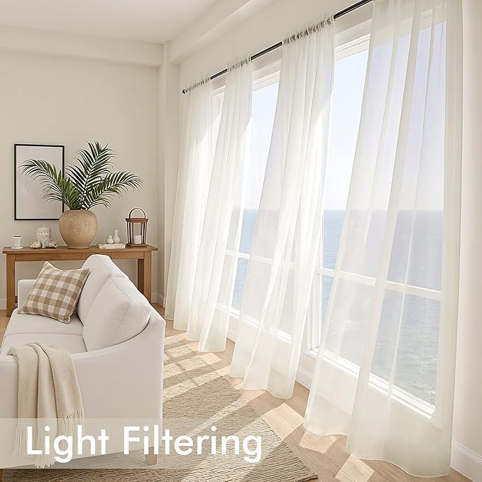 MIULEE Ivory Sheer Curtains 72 Inches Long, 4 Panels Set, Light Filtering Rod Pocket Voile Drapes for Living Room and Bedroom, Airy Soft Fabric Window Treatments, 42 x 72 Inches