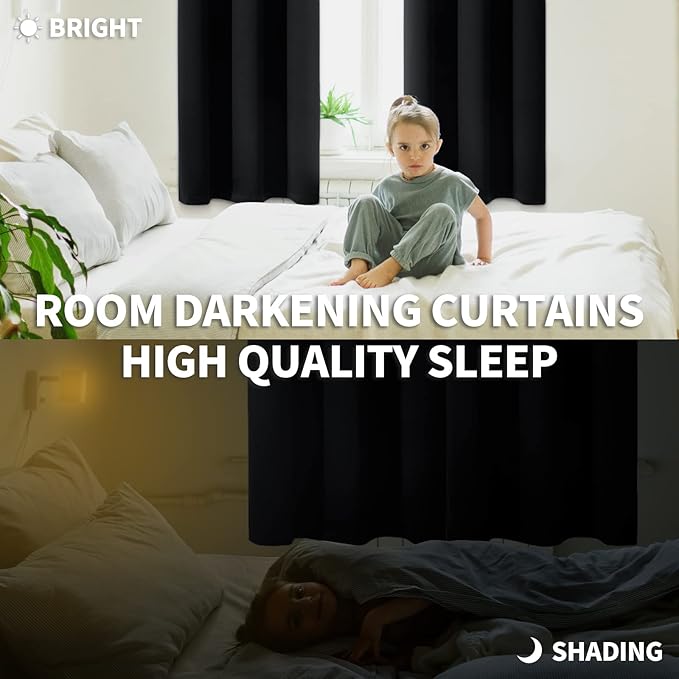 BGment Blackout Curtains - Grommet Thermal Insulated Room Darkening Bedroom and Living Room Curtains, Set of 2 Panels (52 x 120 Inch, Black)