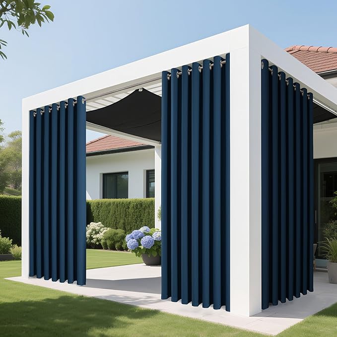 Joydeco Blackout Patio Sliding Door Curtains 90 Inches Long, Grommet Privacy Room Divider Curtains, Extra Wide Thermal Blackout Drapes for Bedroom Living Room (Navy Blue, 100Wx90L, 1 Panel)