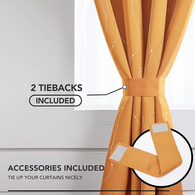 Deconovo Blackout Small Curtains for Living Room, 45 Inch Length, Pack of 2 - Thermal Insulated Curtains, Wave Line with Dots Pattern (W52 X L45 Inch, Orange Flame, Set of 2)