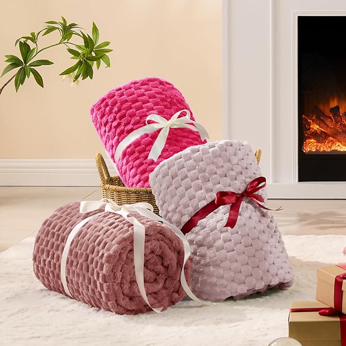 BEDELITE Fleece Throw Blanket for Couch & Bed - 3D Jacquard Decorative Lotus Pink Blanket, Super Soft and Cozy Warm Fuzzy Blanket All Seasons Suitable, 50x60Inches