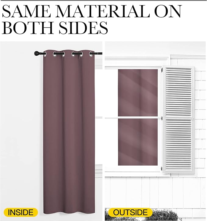 NICETOWN Window Curtain Panels, Dry Rose, 1 Pair, 34 by 84-inch, Thermal Insulated Solid Grommet Blackout Draperies/Drapes for Basement