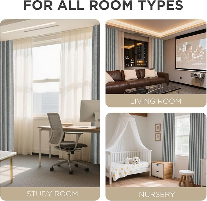 Joydeco Blackout Curtains for Bedroom - 100% Light Blocking 2 Panels Light Grey Drapes 37" W x 84" L, Thermal Insulated Room Darkening Curtains, Linen Textured for Living Room, Rod Pocket & Back Tabs