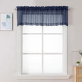Chyhomenyc Navy Blue Sheer Valances for Windows - Light Filtering Small Kitchen Curtains, Rod Pocket Short Top Window Treatment Decor for Living Room Bathroom Basement, 42Wx16L inches, 2 Panels