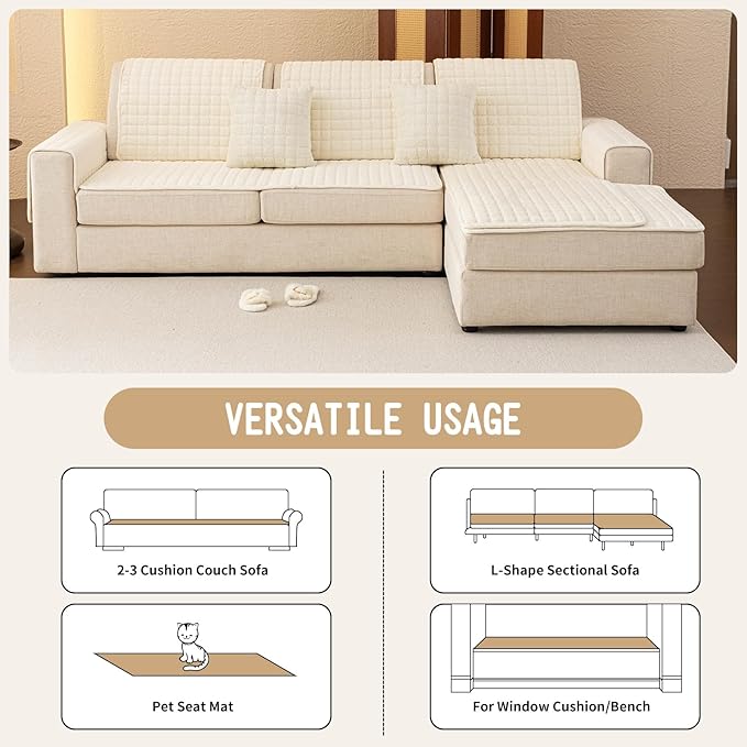 Velvet Couch Covers for Dogs, Dog Sectional Couch Covers, Pet Couchs Cover for Loveseat, Couchs Protector for Dogs, Sectional Sofa Cover for Pet Washable(1PC,Beige White,27.6"×59")