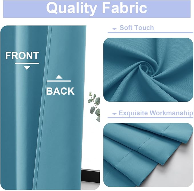 Simplebrand Ava Turquoise Blackout Curtains for Bedroom 72 Inch Length 2 Panels Set, Privacy Thermal Insulated Rod Pocket Door Window Curtains for Patio French Front Door, W40 x L72 Inch