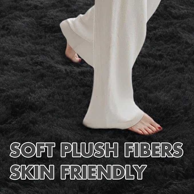 5x8 Ft Extra Large Shag Rugs for Living Room, Ultra Soft Fluffy Furry Area Rugs for Bedroom Indoor Floor, Aesthetic Carpet for Kids Home Decor (Black)