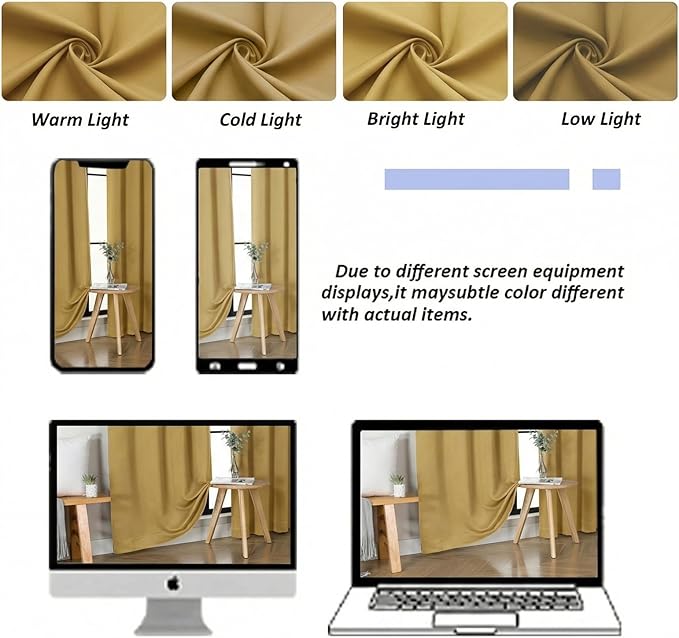 Simplebrand Ava Bright Gold Blackout Curtains for Bedroom 96 Inches Long 2 Panels, Solid Thermal Insulated, Energy Saving Nursery Window Treatment Curtains Blackout Drapes, W40 x L96 Inch, Bright Gold