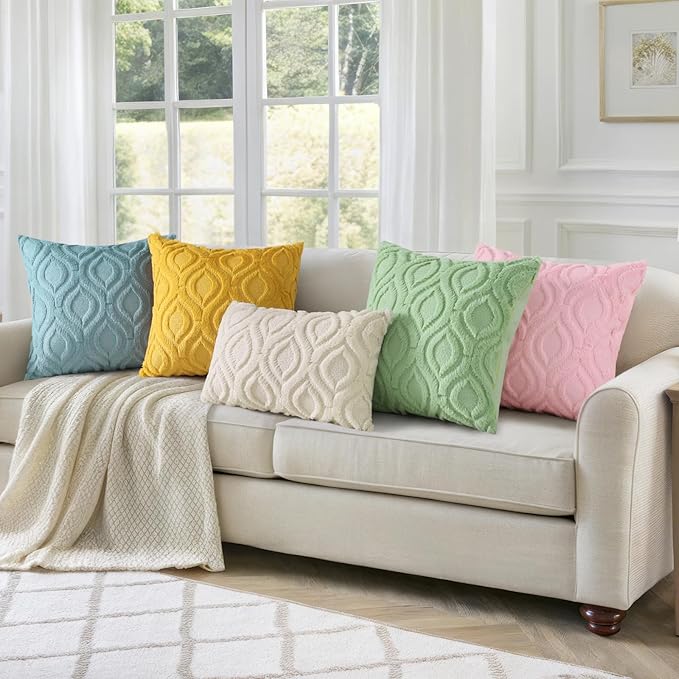 decorUhome Summer Throw Pillow Covers 20x20 Inch Set of 2, Soft Plush Faux Wool Aqua Solid Couch Pillow Covers, Accent Farmhouse Neutral Square Pillow Cases for Sofa Bed Living Room