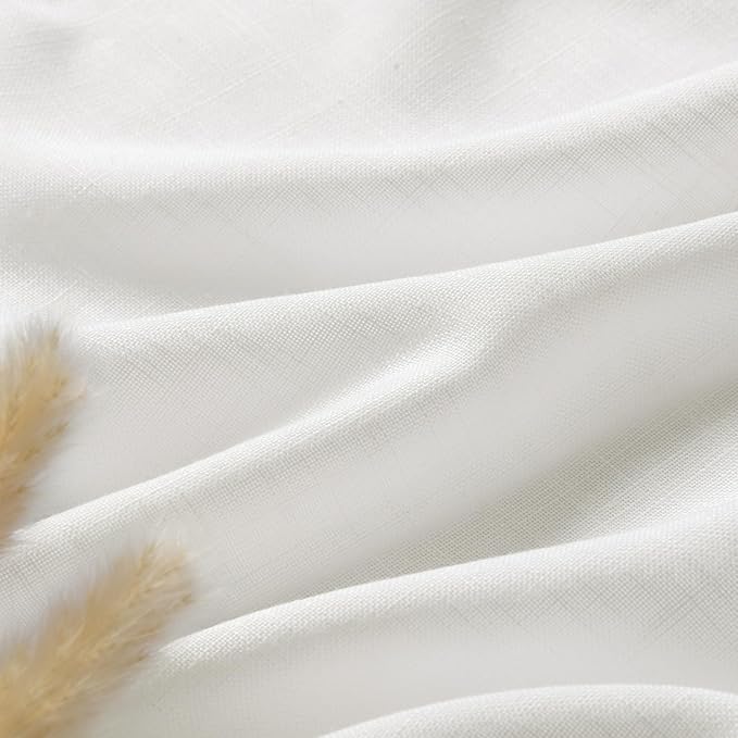 Off White Linen Curtains 63 inches Long for Bedroom Back Tab Sheer White Curtains Narrow Mini Skinny Door Decor Cotton Textured Gauze Curtain for Bathroom Kitchen 2 Panel Set 38x63