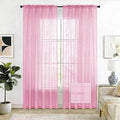 SpaceDresser Check Sheer Curtains 54 Inches 2 Panels Set, Rod Pocket Plaid Window Curtain for Living Room, Pink Semi Sheer Drapes for Kitchen Bedroom Children Room Yard（Pink, 52W x 54L）