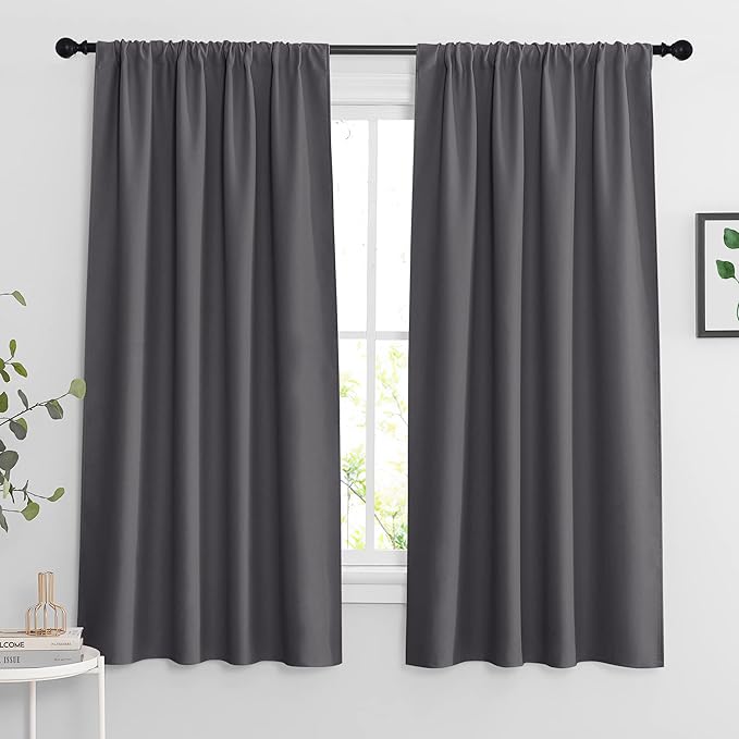 RYB HOME Extra Wide Blackout Curtains for Bedroom Living Room 63 inches Long, Thermal Insulated Privacy Drapes for Nursery Home Theater Dining Room, Width 62 by Length 63, Grey, 2 Panels