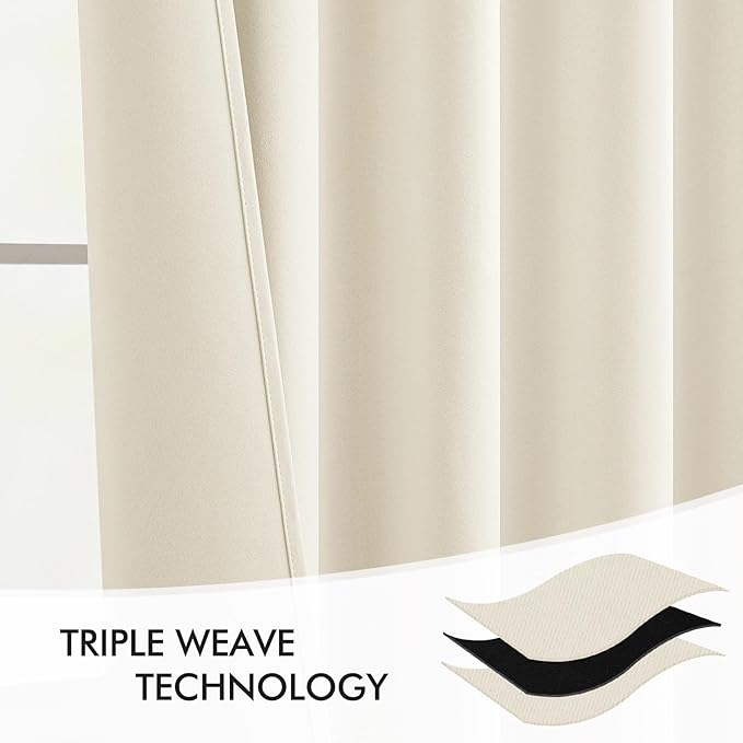 MIULEE Beige White Back Tab Blackout Curtains 120 Inch Long 2 Panels Set for Bedroom, Rod Pocket/Pinch Pleated Extra Long Thermal Insulated Living Room Darkening Light Blocking 10FT Drapes