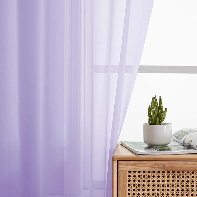 Simplebrand Lavender Sheer Curtains 63 Inch Length 2 Panels, Rod Pocket Solid Color Window Sheer Curtain Panels, Elegant Curtains & Drapes for Living Room, Bedroom 2 Panels (42" W x 63" L)