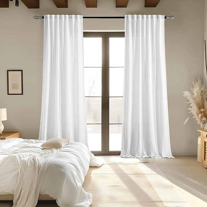 MIULEE White Linen Curtains 94 Inch Long 2 Panels for Bedroom Living Room, Soft Thick Linen Textured Back Tab Window Drapes Semi Sheer Light Filtering Rod Pocket Modern Farmhouse Decor
