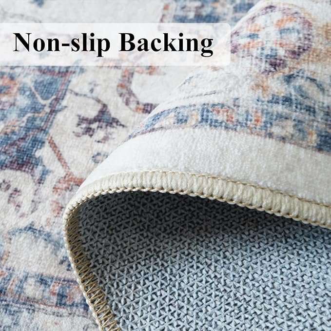 5x7 Living Room Area Rugs: Washable Non-Slip Stain Resistant Rug for Nursery Bedroom Dining Room Vintage Ultra Soft Indoor Carpet for Kitchen Farmhouse Distressed Floor Mat for Home Office (5x7 Brick)