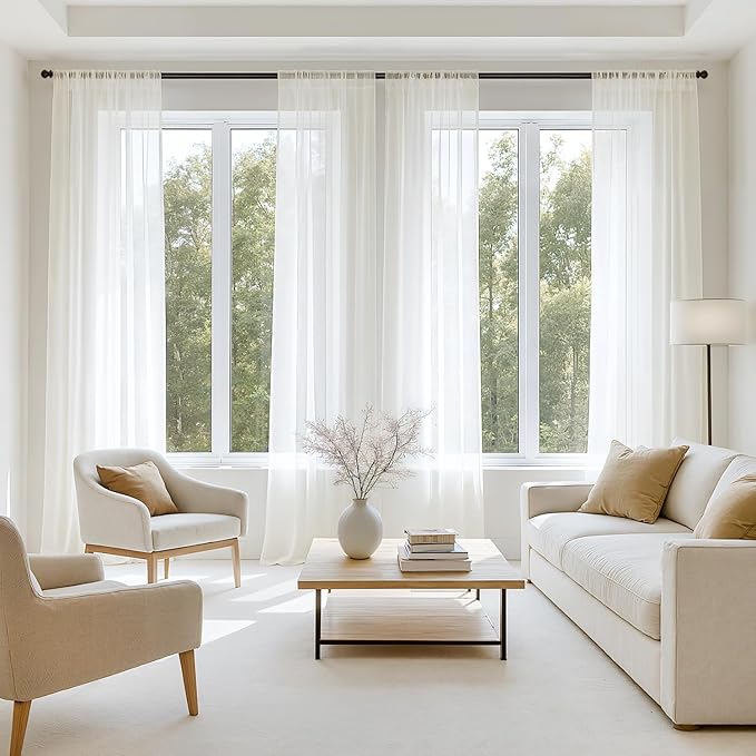 MIULEE Ivory Sheer Curtains 72 Inches Long, 4 Panels Set, Light Filtering Rod Pocket Voile Drapes for Living Room and Bedroom, Airy Soft Fabric Window Treatments, 42 x 72 Inches