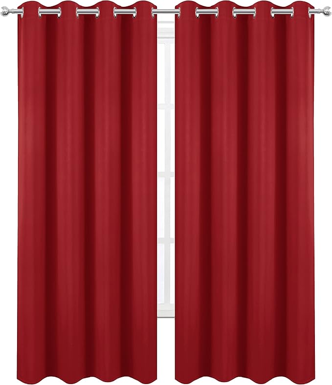 LEMOMO Blackout Curtains 52 x 95 inch/Bright Red Curtains Set of 2 Panels/Thermal Insulated Room Darkening Bedroom Curtains