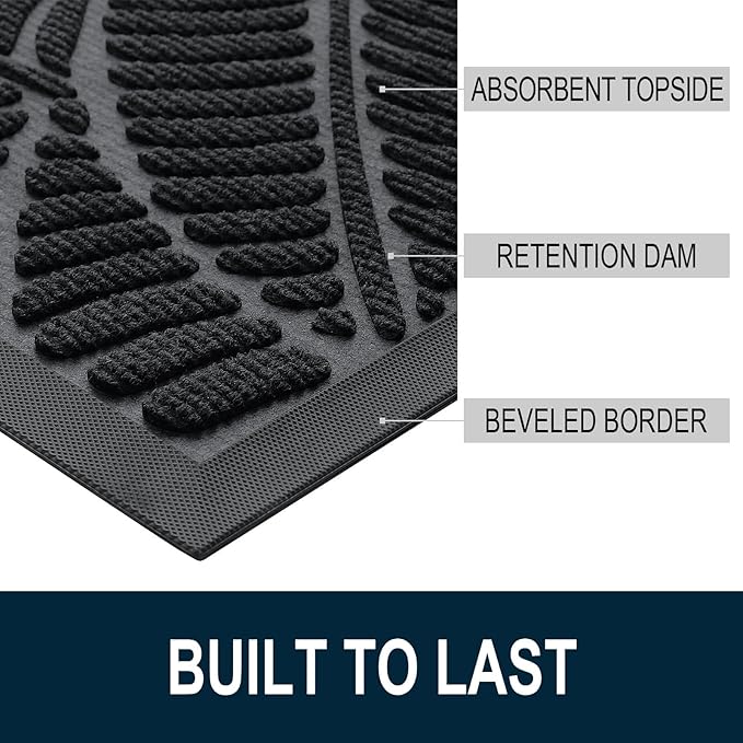 Colorxy Waterproof Doormat, Sturdy Natural Rubber Front Indoor Mat, Non Slip Low Profile Indoor Outdoor Door Mats, Stain and Fade Resistant Floor Mat, Easy Clean Patio Entrance Mat, 47''x24'', Black