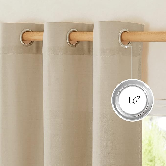 NICETOWN Flax Angora Linen Curtains for Room Divider, Grommet Top Thick Flax Semi Sheer Vertical Drapes Privacy Assured with Light Filtering for Sliding Glass Door, W68 x L96, 2 Pieces