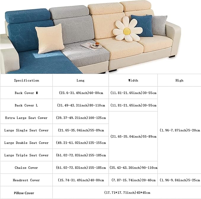 Couch Cushion Covers for Sofa Couch Covers Wear-Resistant Universal Sofa Cover Washable Stretch for Sectional Slipcovers (Texture-Sea Blue,Large Triple Seat Cover)