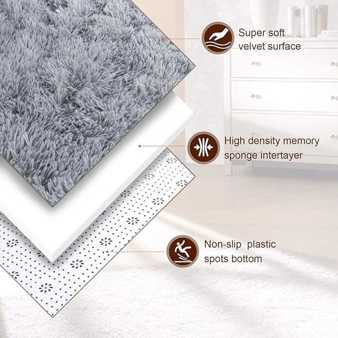 TWINNIS Super Soft Shaggy Rugs Fluffy Carpets, 10x14 Feet, Indoor Modern Plush Area Rugs for Living Room Bedroom Kids Room Nursery Home Decor, Upgrade Anti-Skid Rectangular Fuzzy Rug, Grey